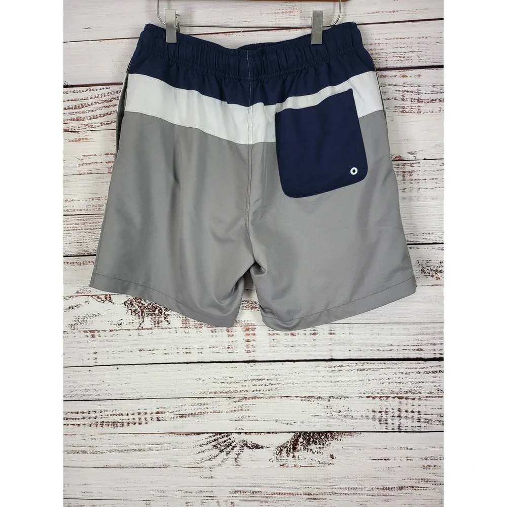 Speedo Swim Trunks M‎ Mens Grey White Blue Pull On Pockets Mesh Lined Swim